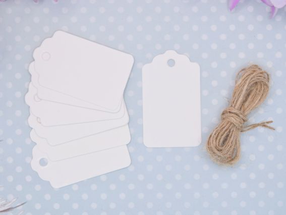 Бірки картонні 30*50мм Білі, 10 штук з бічевка