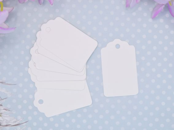 Картонні Бірки білі 30*50мм, фігурний верх, 10 шт+мотузка