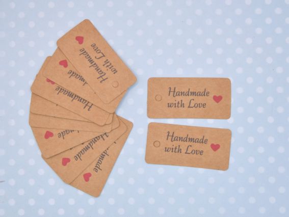 Бірки картонні 20*40мм Крафт HAND MADE with love, 10 шт.