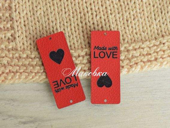 Нашивка шкіряна Made with LOVE Серце, колір червоний, 1 шт Нашивка шкіряна Made with LOVE Серце, колір червоний, 1 шт