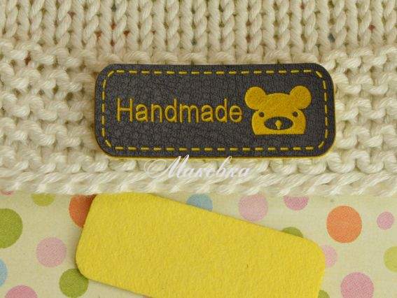 Нашивка шкіряна Hand Made КОАЛА коричнева з жовтим, 42х17мм, 1 шт