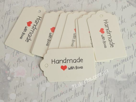 Бірки картонні 30*50мм Білі HANDMADE with love , 10 шт. Бірки картонні 30*50мм Білі HANDMADE with love , 10 шт.