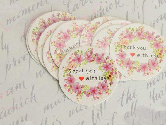 Бірки картонні круглі Білі Thank you with love та рожеві квіти , 10 шт. Бірки картонні круглі Білі Thank you with love та рожеві квіти , 10 шт.