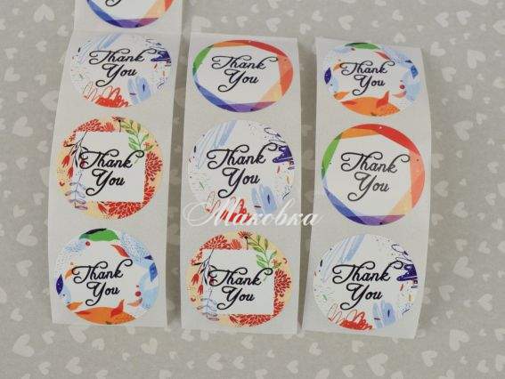 Наліпки Thank you кольоровий Мікс на білому тлі, d=25мм, 10 шт Наліпки Thank you кольоровий Мікс на білому тлі, d=25мм, 10 шт