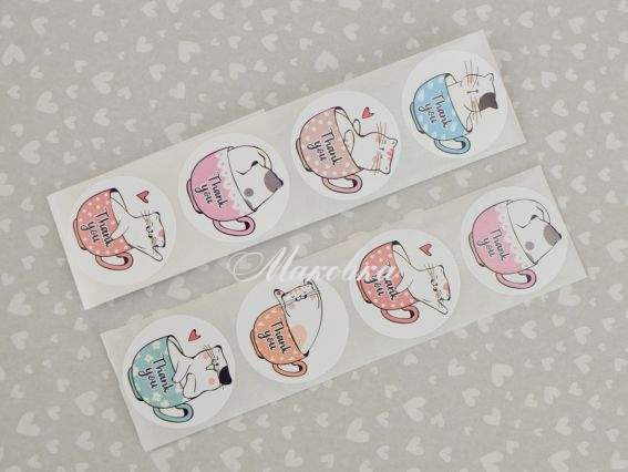 Наліпки Thank you Киця в кухлі Мікс, d=25мм, 10 шт Наліпки Thank you Киця в кухлі Мікс, d=25мм, 10 шт