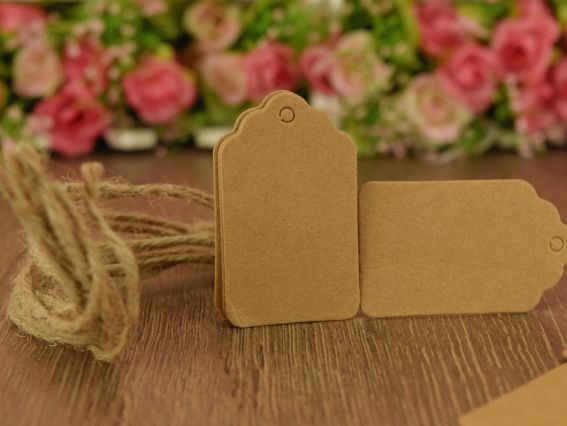 Картонні Бірки крафтові 30*50мм, фігурний верх, 10 шт+мотузка