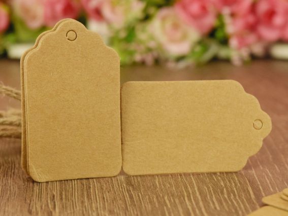 Картонні Бірки крафтові 30*50мм, фігурний верх, 10 шт+мотузка