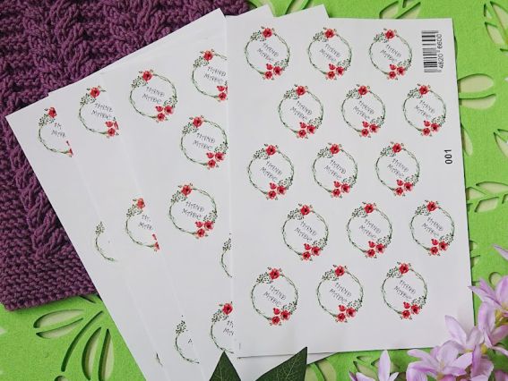 Бирки Наклейки Hand Made 001 с маками д=3,5см 1 лист А5 (14 шт)