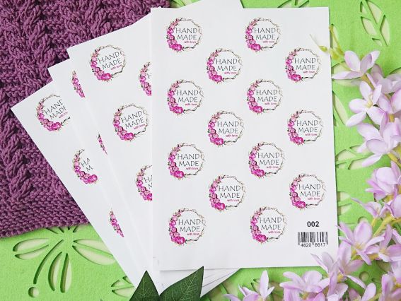 Наліпки Hand Made with love 002 рожеві троянди д=3,5см 1 лист А5 (14 шт)