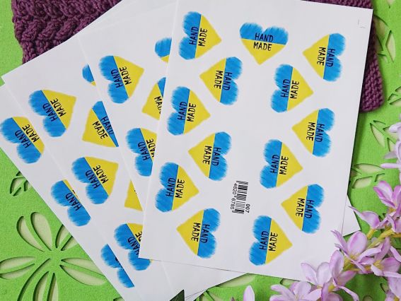 Наліпки патріотичні Hand Made 007 серця жовто-блакитні, 4*3,5см 1 лист А5 (13 шт)