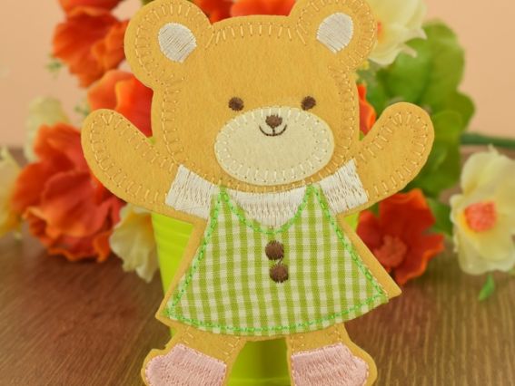 Термо-аппликация Мишка в платьице, 10х8см, 1 шт, цвет на выбор 1. Салатовый