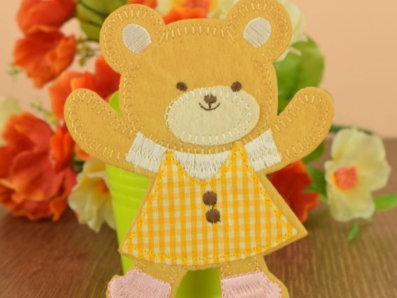 Термо-аппликация Мишка в платьице, 10х8см, 1 шт, цвет на выбор 3. Желтый