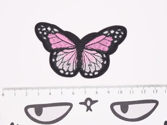 Термо-аппликация нашивка для одежды Бабочка №6 черная светло-розовым, вышивка