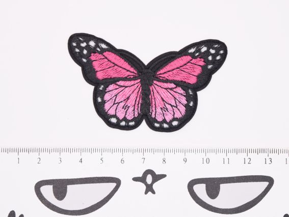 Термо-аплікація нашивка для одягу Метелик №6 чорний з рожевим, вишивка