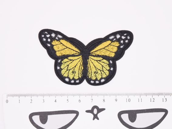 Термо-аплікація нашивка для одягу Метелик №6 чорний з жовтим, вишивка