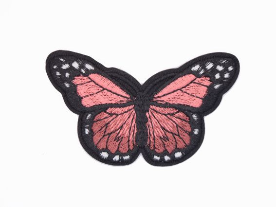 Термо-аппликация Бабочка №6, черная с коралловым