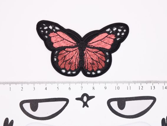 Термо-аппликация нашивка для одежды Бабочка №6 черная с коралловым, вышивка