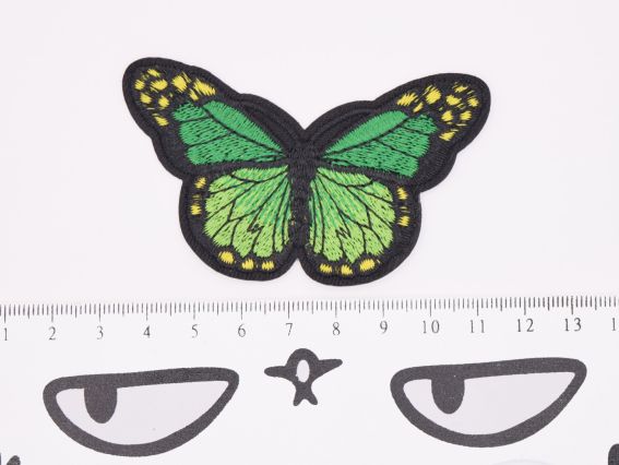 Термо-аплікація нашивка для одягу Метелик №6 чорний  із Зеленим, вишивка