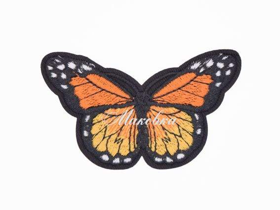 Термо-аппликация Бабочка №6, черная с Оранжево-желтым