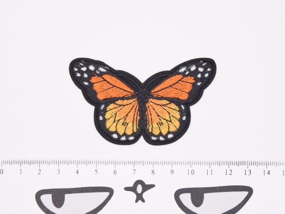 Термо-аплікація нашивка для одягу Метелик №6 чорний з Помаранчево-жовтим, вишивка