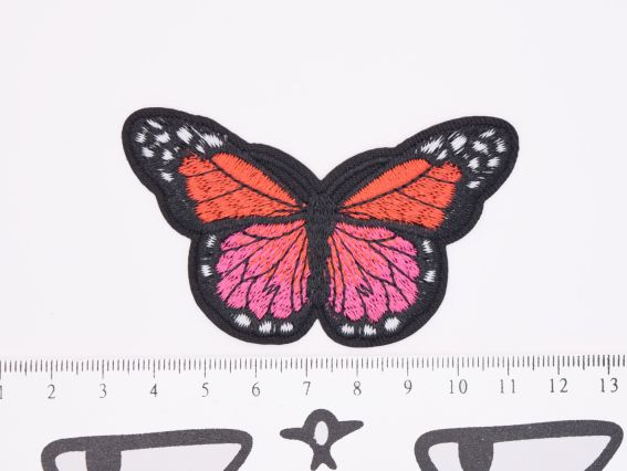 Термо-аплікація нашивка для одягу Метелик №6 чорний з Червоно-рожевим, вишивка