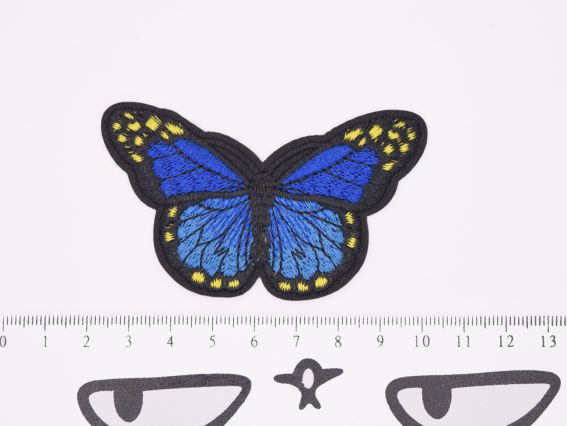 Термо-аплікація нашивка для одягу Метелик №6 чорний  із темно-Синім, вишивка