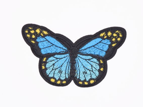 Термо-аппликация Бабочка №6, черная с бирюзово-голубым