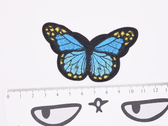 Термо-аплікація нашивка для одягу Метелик №6 чорний з  бірюзово-блакитним, вишивка