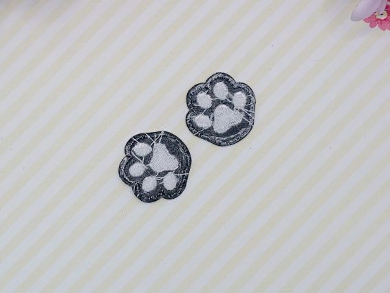 Термо-аплікація нашивка для одягу скибка Лапки кота Чорны 3см, 2шт, вишивка