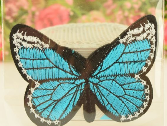 Термо-аппликация Бабочка №5,с цветными крыльями, 1 шт бирюзовая