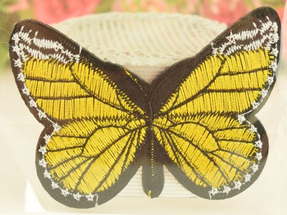 Термо-аппликация Бабочка №5,с цветными крыльями, 1 шт желтая