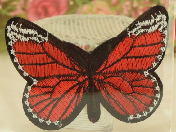 Термо-аппликация Бабочка №5,с цветными крыльями, 1 шт красная