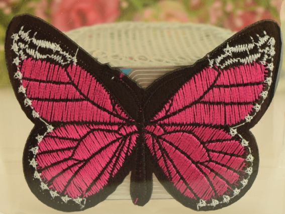 Термо-аппликация Бабочка №5,с цветными крыльями, 1 шт малиновая