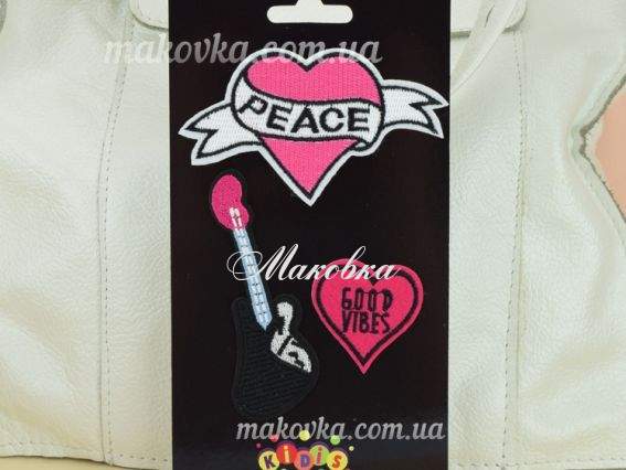 Термоаппликации для одежды KIDIS 8411, 3 шт/уп сердце, гитара Термоаппликации для одежды KIDIS 8411, 3 шт/уп сердце, гитара