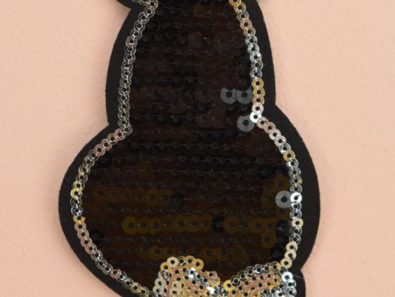 Термоаппликация Кот с бантиком, 18,5х7 см, черный, 1 шт Термоаппликация Кот с бантиком, 18,5х7 см, черный, 1 шт