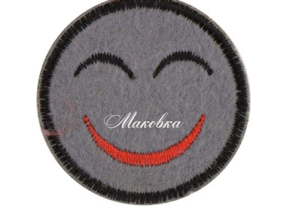 Термо-аппликация Смайлик маленький №01-6 серый Термо-аппликация Смайлик маленький №01-6 серый