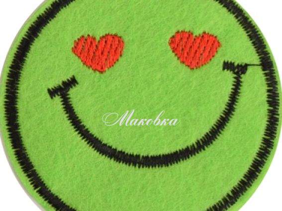 Термо-аппликация Смайлик большой №02-6 салатовый Термо-аппликация Смайлик большой №02-6 салатовый