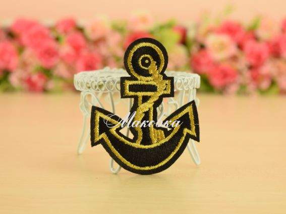 Термоаппликация Якорь 6,5 х 5,5 см черный с золотом 1 шт