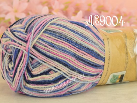 Artisan Superwash Alize носочная пряжа 9004 блакитний-ем.синый-молочний-рожевий