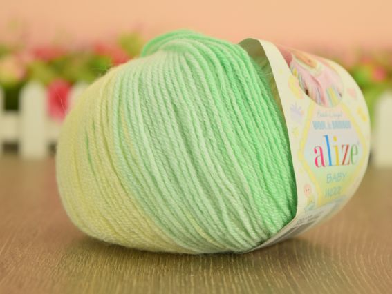 Baby Wool Batik Alize пряжа 2131 салатово-желто-белый