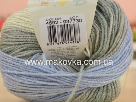 Baby Wool Batik Alize пряжа 4692 серый, голубые, молочный