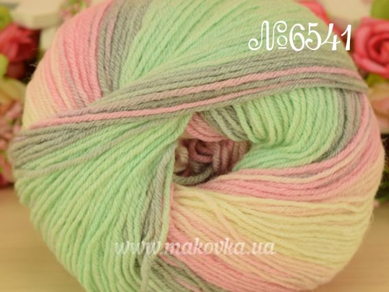 Baby Wool Batik Alize пряжа 6541 розово-серо-салатовые