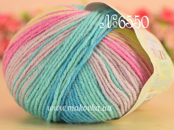 Baby Wool Batik Alize пряжа 6550 голубой, розовый , желтый