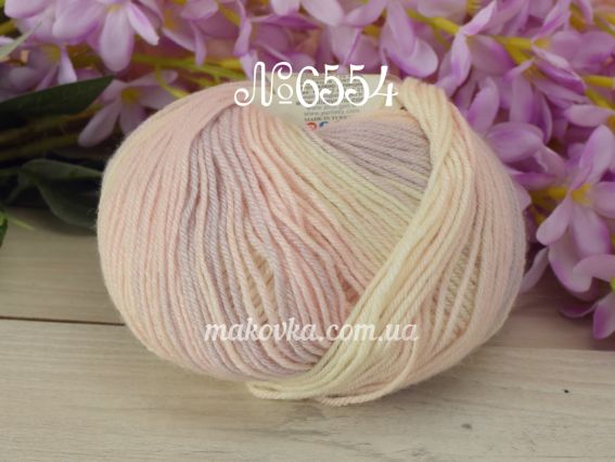 Baby Wool Batik Alize пряжа 6554 блідий сірий-рожевий-молочний