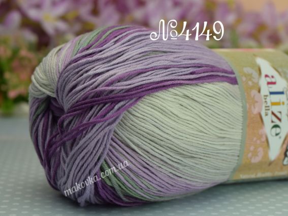 Bella batik Alize пряжа 4149 білий-св.сірий-бузок