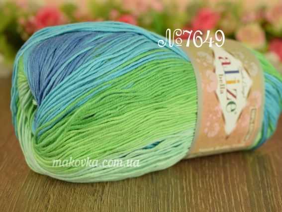 Bella batik Alize пряжа 7649 синій-бірюзовий-салатовий