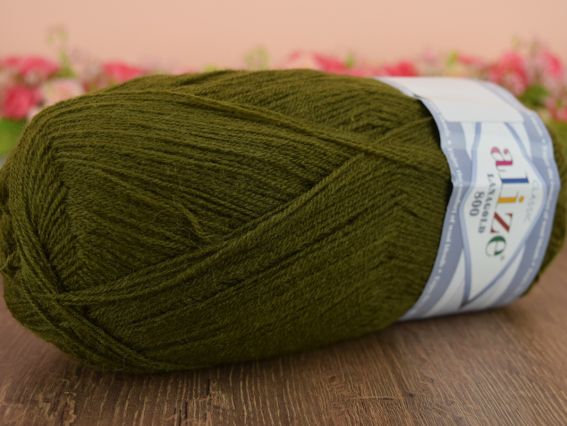 Lanagold 800 Alize пряжа 214 оливково-зелений