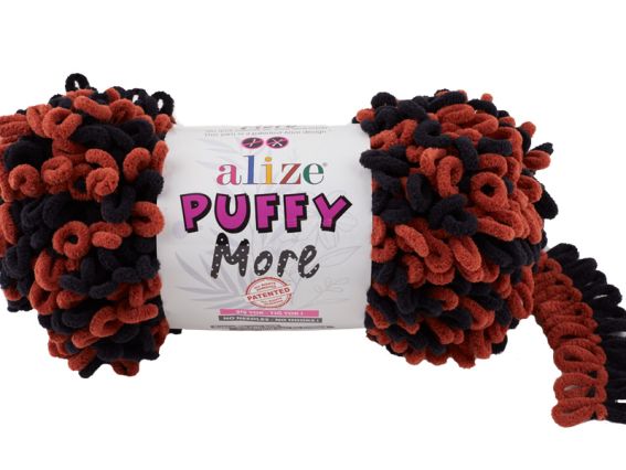 PUFFY MORE Alize пряжа 6262 чорний + темний терракот