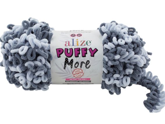 PUFFY MORE Alize пряжа 6265 вугольний сірий + сіро-блактний