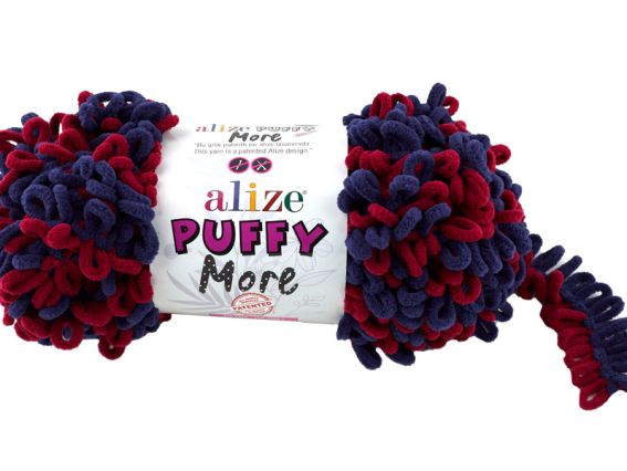 PUFFY MORE Alize пряжа 6268 темний синій + бордо
